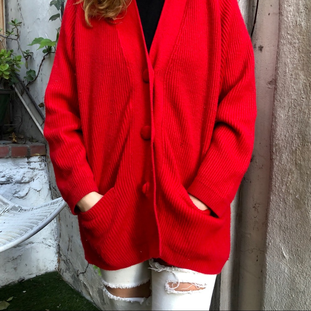 Red vintage oversized knit sweater by Karen Scott